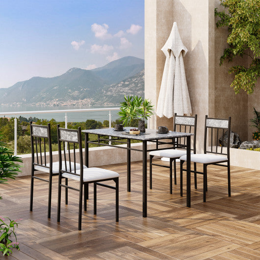 5 Pieces Faux Marble Dining Set Table with Solid Steel Frame