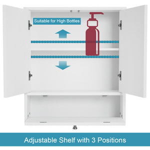 Double Door Wall-Mounted Bathroom Mirrored Medicine Cabinet-White