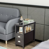 Set of 2 End Table Wooden with 2 Drawer & Shelf Bedside Table-Dark Brown