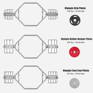 56 Inch Olympic Hexagon Deadlift Trap Bar with Folding Grips Powerlifting-Sliver