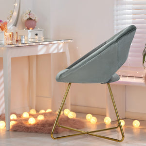Modern Accent Velvet Dining Arm Chair with Golden Metal Legs and Soft Cushion-Gray