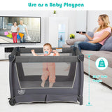 4-in-1 Convertible Portable Baby Play yard with Toys and Music Player-Gray