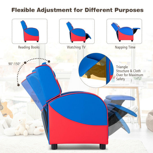 Kids Leather Recliner Chair with Side Pockets-Blue