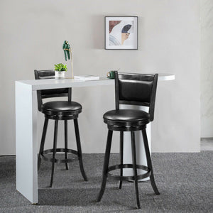 Set of 2 29 Inch Swivel Bar Height Stool Wood Dining Chair Barstool-Black