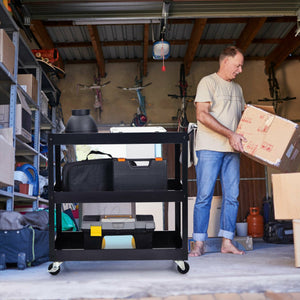 3-Tier Utility Cart Metal Mental Storage Service Trolley-Black