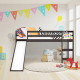 Twin Size Low Sturdy Loft Bed with Slide Wood-Dark Brown