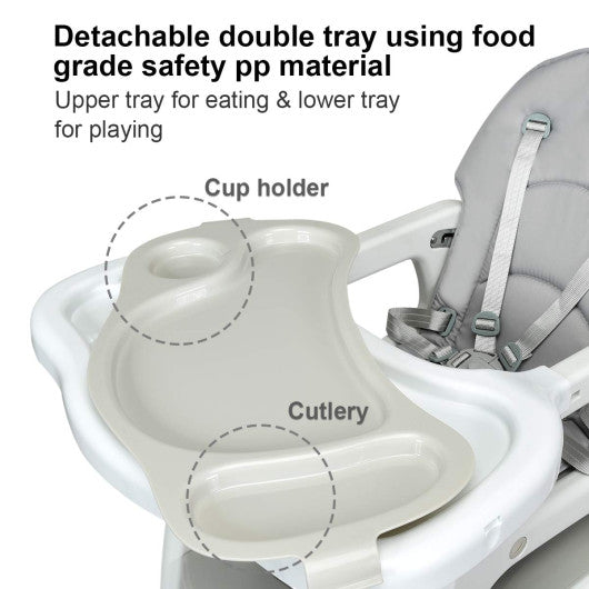 3-in-1 Baby High Chair with Lockable Universal Wheels-Gray