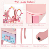 Kids Vanity Princess Makeup Dressing Table Chair Set with Tri-fold Mirror-Pink