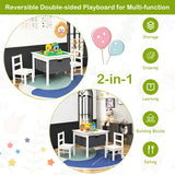 2-in-1 Kids Activity Table and 2 Chairs Set with Storage Building Block Table-White