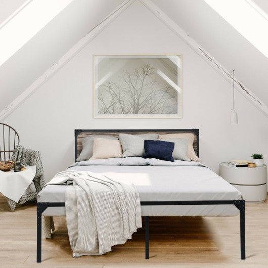Platform Full/Queen Bed with Rustic Headboard and Footboard-Queen Size
