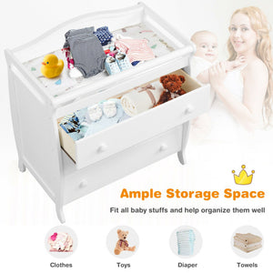 Baby Changing Table Infant Diaper with 3 Drawers and Safety Belt-White
