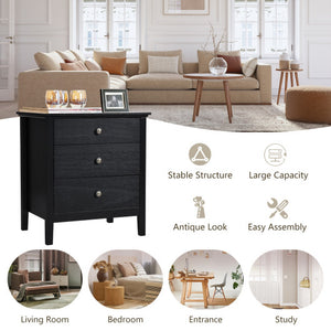 Nightstand Beside End Side Table Organizer with 3 Drawers-Black