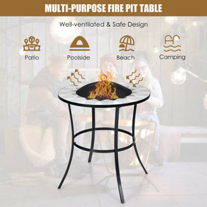 23.5 Inches Round Fire Pit Table with Mesh Cover and Fire Poker