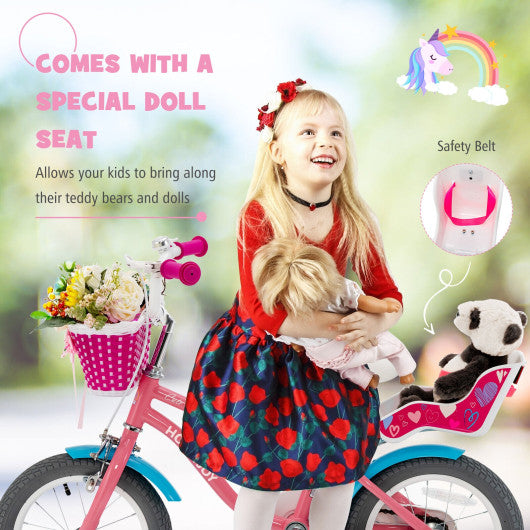 Kids Bicycle with Training Wheels and Basket for Boys and Girls Age 3-9 Years-14"