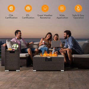 32 x 20 Inch Propane Rattan Fire Pit Table Set with Side Table Tank and Cover-Brown