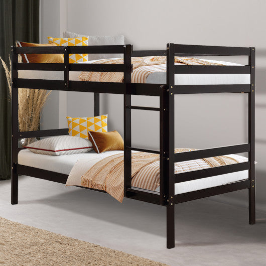 Twin Bunk Bed Children Wooden Bunk Beds Solid Hardwood-Brown