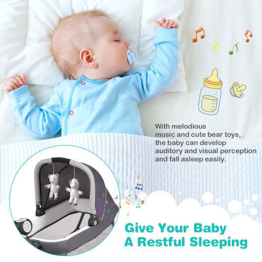 4-in-1 Convertible Portable Baby Play yard with Toys and Music Player-Blue