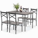 5 Pieces Dining Table Set with Metal Frame for Kitchen Dining Room-Gray