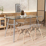 5 Pieces Rectangle Dining Table Set with 51 Inch Glass Tabletop-Gray