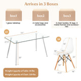 5 Pieces Rectangle Dining Table Set with 51 Inch Glass Tabletop-Gray