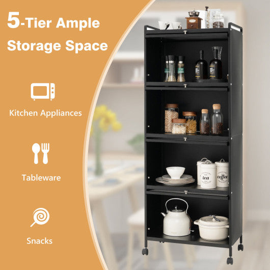 5-Tier Kitchen Baker's Rack with Flip-up PC Doors-Black