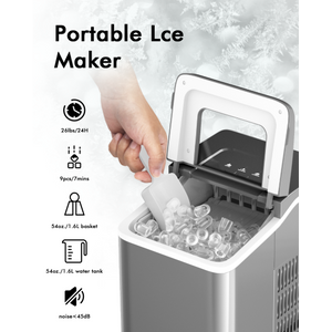 Portable Countertop Ice Maker Machine with Scoop-Silver