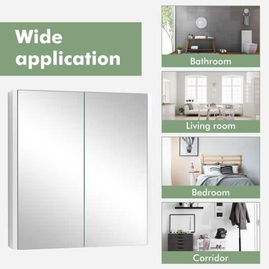 2-Tier Wall-Mounted Storage Cabinet with Double Mirror Doors
