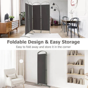6.2Ft Folding 4-Panel Room Divider for Home Office Living Room -Gray