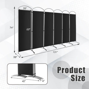 6.2Ft Folding 6-Panel Room Divider for Home Office Living Room-Black