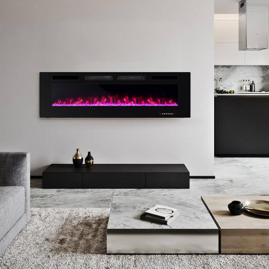 42/50/60/72 Inch Ultra-Thin Electric Fireplace with Decorative Crystals-60 inches