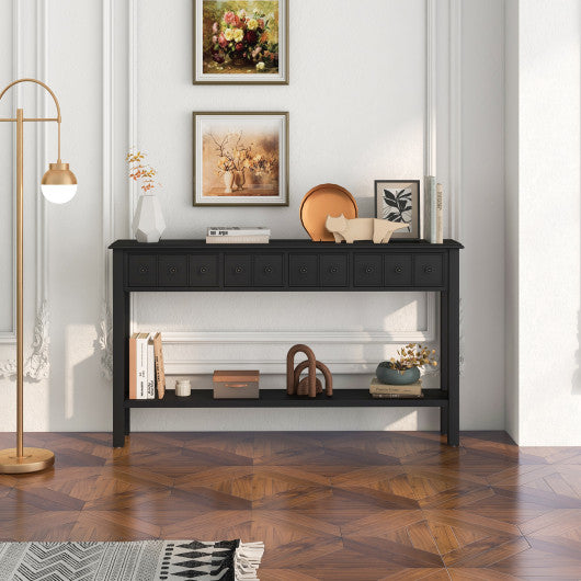 60 Inch Long Sofa Table with 4 Drawers and Open Shelf for Living Room-Espresso