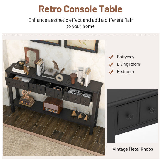 60 Inch Long Sofa Table with 4 Drawers and Open Shelf for Living Room-Espresso