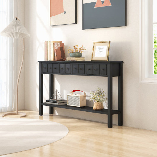 60 Inch Long Sofa Table with 4 Drawers and Open Shelf for Living Room-Espresso