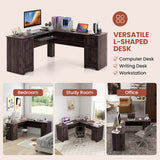 L-Shaped Office Desk with Storage Drawers and Keyboard Tray-Dark Brown