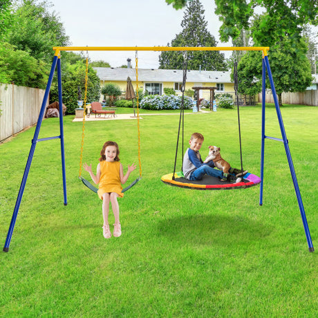 660 LBS Extra-Large A-Shaped Swing Stand with Anti-Slip Footpads-Yellow