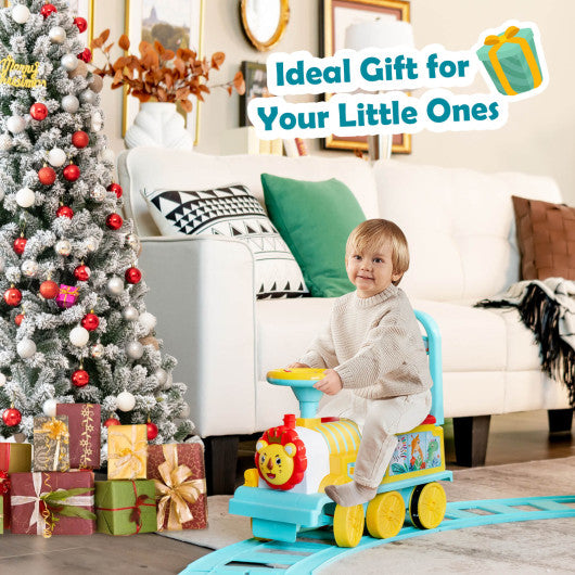 6V Electric Kids Ride On Train with 16 Pieces Tracks-Blue