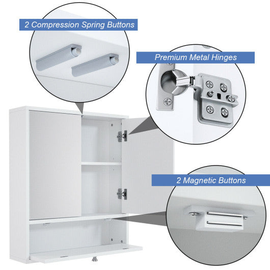 Double Door Wall-Mounted Bathroom Mirrored Medicine Cabinet-White