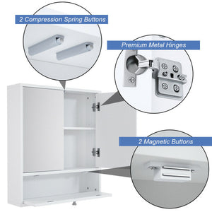 Double Door Wall-Mounted Bathroom Mirrored Medicine Cabinet-White