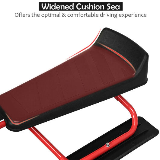 Kids Snow Sled with Steering Wheel and Double Brakes Pull Rope-Red