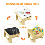 Kids Table Chairs Set With Storage Boxes Blackboard Whiteboard Drawing-Natural