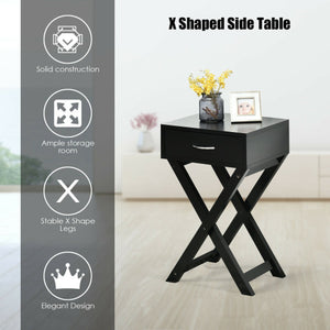 Design Sofa Side Table with X-Shape Drawer for Living Room Bedroom-Black