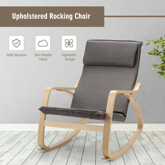 Stable Wooden Frame Leisure Rocking Chair with Removable Upholstered Cushion-Gray