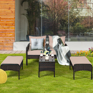 5 Pcs Patio Rattan Wicker Sofa Furniture Set