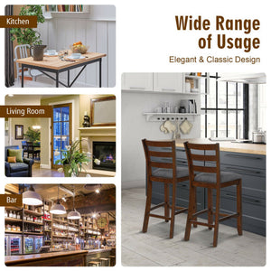 2 Pieces Counter Height Chairs with Fabric Seat and Rubber Wood Legs