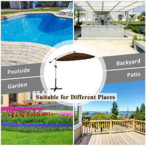 10 Feet Patio Offset Umbrella Market Hanging Umbrella for Backyard Poolside Lawn Garden-Tan