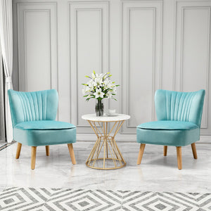 Modern Armless Velvet Accent Chair with Wood Legs-Green