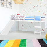 Twin Size Low Sturdy Loft Bed with Slide Wood-White