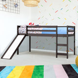 Twin Size Low Sturdy Loft Bed with Slide Wood-Dark Brown