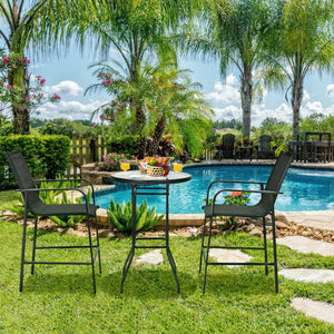 3 Pieces Outdoor Patio Bar Table Stool Set-Black
