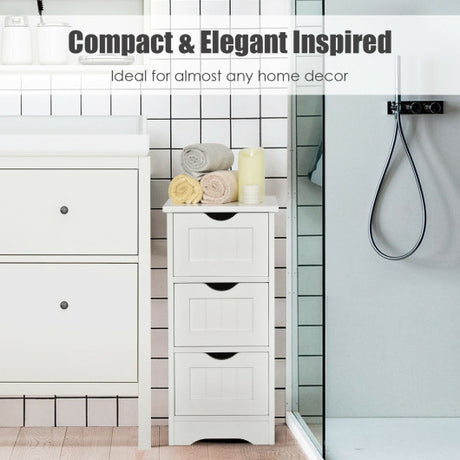 Bathroom Wooden Free Standing Storage Side Floor Cabinet Organizer-3-Tier.